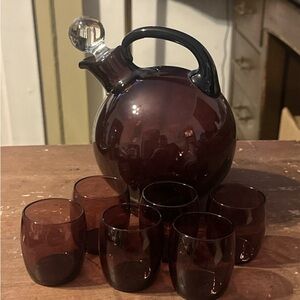 Elegant Amethyst Glass Decanter Set with Glasses -